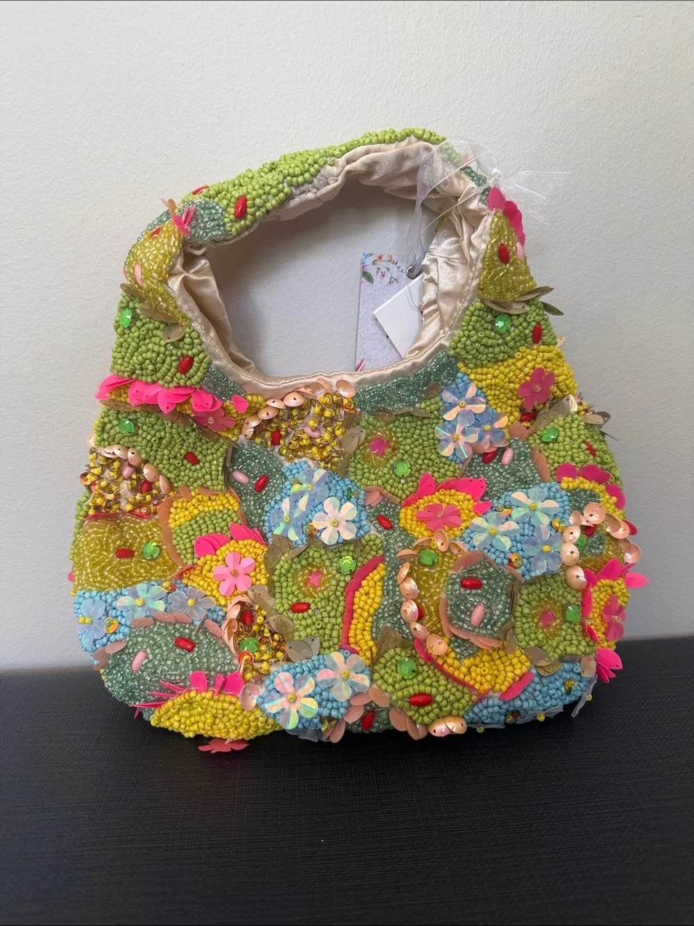 Vibrant floral multicolor beaded embellished bold shoulder bag trendy viral NEW - Picture 7 of 7